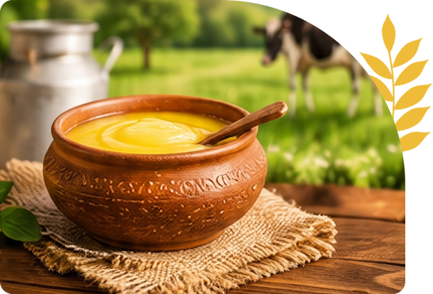 Traditional GVG ghee in a clay bowl